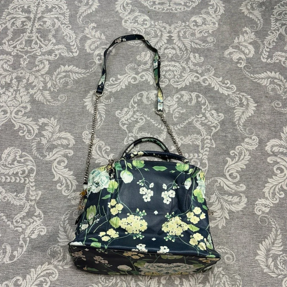 Steve Madden Satchel Crossbody Bag Large Navy Floral Chain Strap Top Zip - Picture 1 of 9